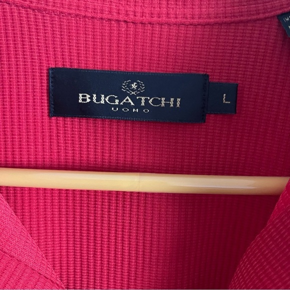 Bugatchi Uomo Mens Shirt L Button Up red  Short Sleeved EUC - Picture 5 of 7